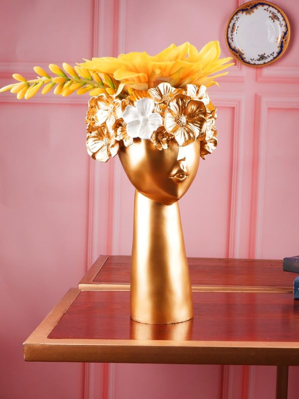 Image of THE WHITE INK DECOR Premium Flower Pot vase Statue Poly-Resin showpiece Idol for Gifting, Home Decoration and Living Room Decor, Decorative Item Items Showpiece Idol Figurine (10.5inches)