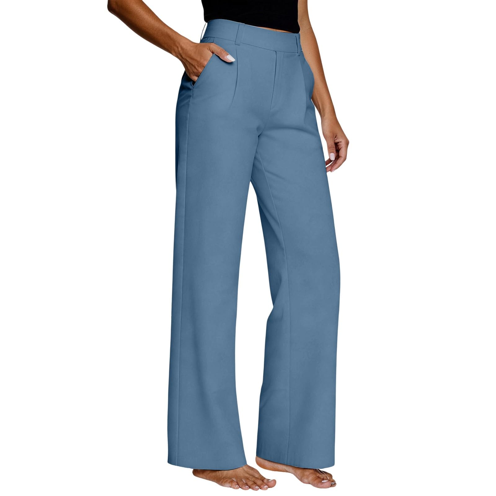 Weite Hosen Damen Elegant Stoffhose Damen Business-Stil Anzughose Gerader Schnitt Leichte Stoffhose Aus Mischgewebe Unifarbene Hose Mit Taschen Klassische BüRohose Für Den Alltag