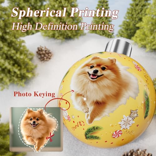 Image of Bemaystar Personalized Photo Ball Christmas Ornaments - Custom Dog Ornaments for Christmas Tree, Photo Ornament Customized Xmas Tree Hanging Decorations