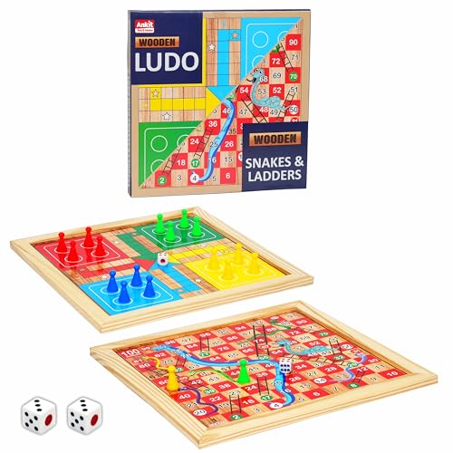 Juego de mesa 2 en 1 Ludo y Serpientes y Escaleras de madera miniatura 1