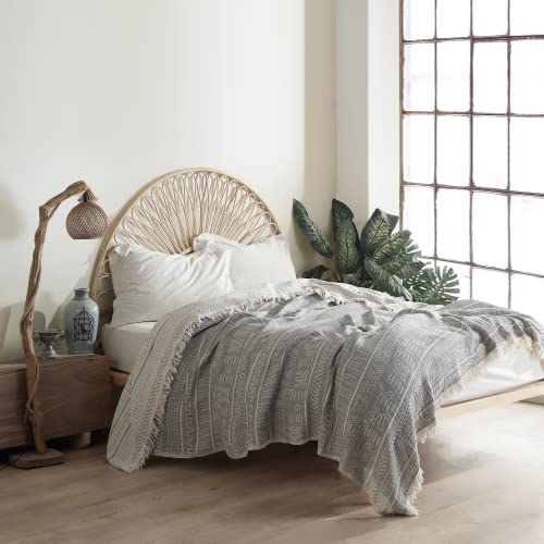 Boho Throw Blankets Queen Size Gray Blanket 100% Cotton Blanket For Bed Extra Soft Queen And Giant Blanket Queen Size Boho Blanket Lightweight Muslin Throws 51X67,87X95 (Grey, Queen) #TOP2