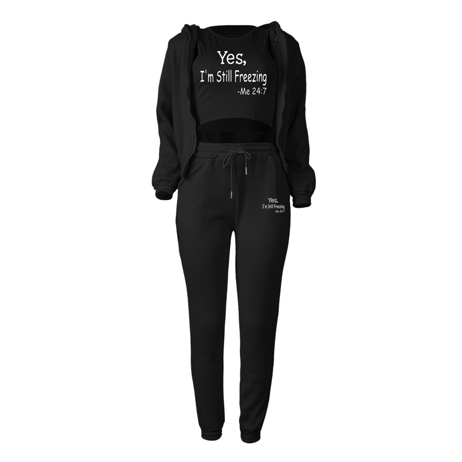 Survêtement décontracté pour Femmes Automne et Hiver Haut Gilet Pantalon Ensemble imprimés à la Mode Fermeture éclair Sweat à Capuche Pantalon décontracté Ensemble Trois pièces