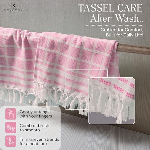 Image of Matrix Dobby Kitchen Towels 4 Pack 100% Cotton, 16x26 Inches, Dish Towels with Knotted Tassels, Reusable and Washable Cloths for Cleaning, Drying Dishes - Rose Pink, Natural