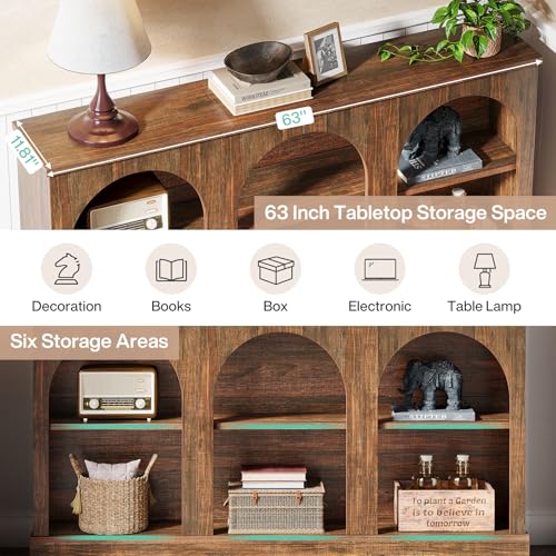 Image of Tribesigns Farmhouse Console Table, 63-Inch Long 3 Tier Entryway Table with Storage, Wooden Rectangular Sofa Table Behind The Couch for Entrance, Hallway, Living Room, Dark Brown