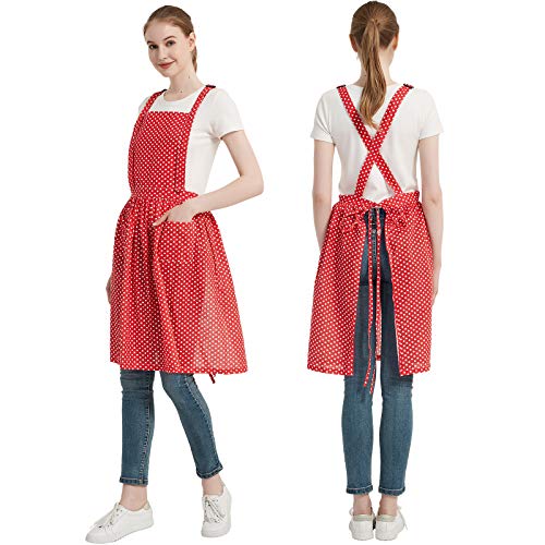 Retro Adjustable Ruffle Apron with Pockets Vintage Lady’s Kitchen Fashion Pure Cotton Frilly Apron for Cooking Baking (one size fit most, Black*3pcs) …