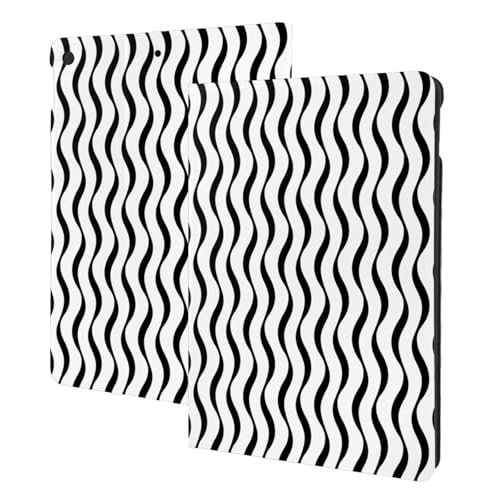 Étui iPad 10.2 motif vague noir et blanc avec support folio protecteur