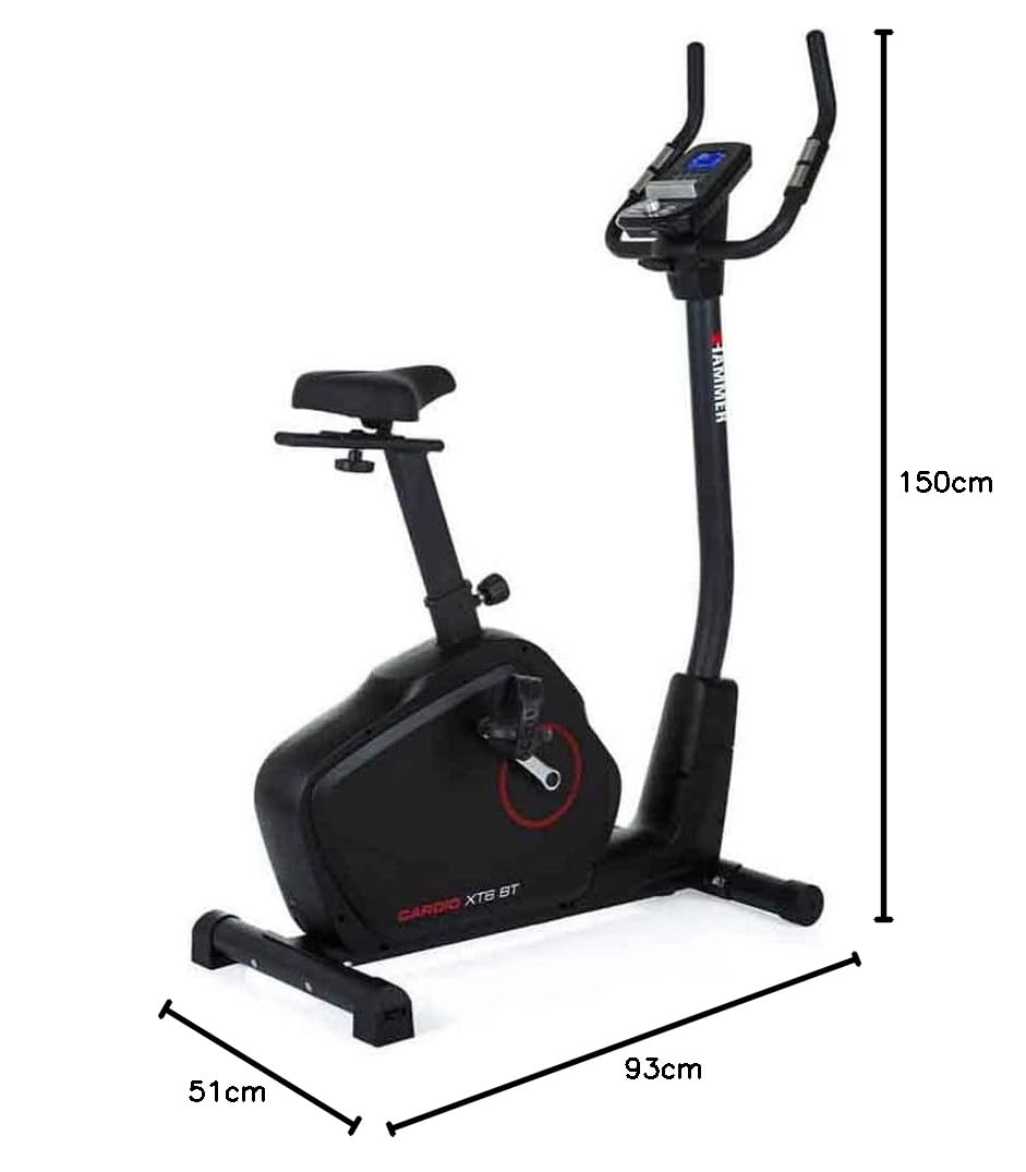 HAMMER 4862 Ergometer Cardio XT6 BT, leises Fitnessfahrrad mit tiefem Einstieg und Comfort-Sattel, 13 kg Schwungmassensystem, Bluetooth & App-Steuerung, 130 kg Benutzergewicht, 93 x 51 x 150 cm