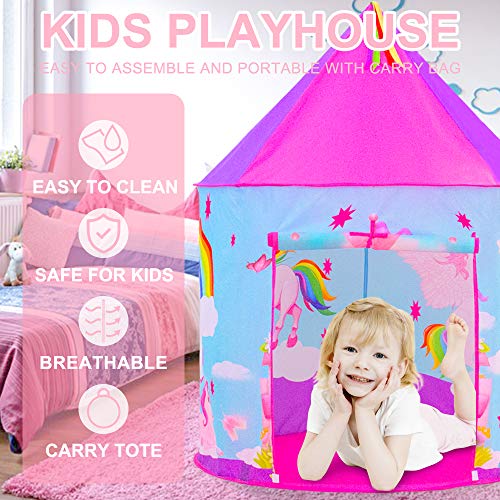Sumbababy Kids Play Tents for Girls ,Unicorn Toys for Princess, Toddlers Pop Up Playhouse Set for Kids Birthday Party Favors & Gifts for Baby or Child Indoor/Outdoor Play (Pink)