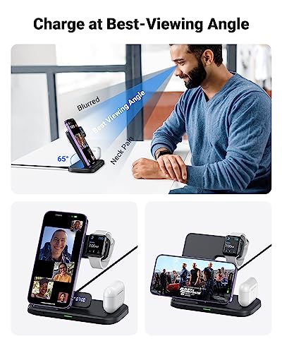 Iniu Stazione Di Ricarica Apple, 15W Qi Caricatore Wireless 3 In 1 Per Iphone, Apple Watch E Airpods, Dock Station Apple Con Cavo E Adattatore Inclusi - 8