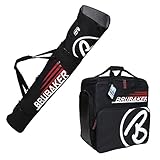 BRUBAKER 'Champion Combo Ski Boot Bag and Ski Bag for 1 Pair of Ski up to 170 cm, Poles, Boots and Helmet - Black Red