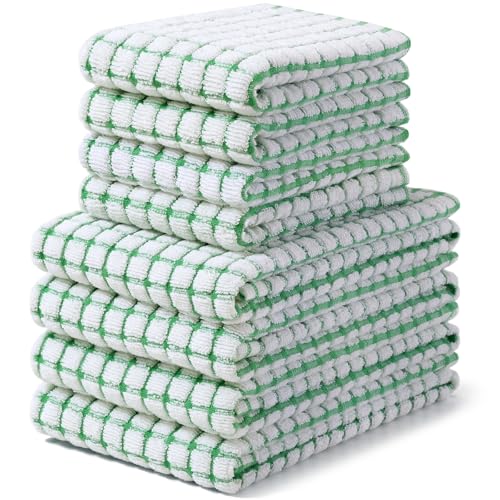 Homaxy Cotton Terry Kitchen Towels and Dishcloths Set of 8, Green