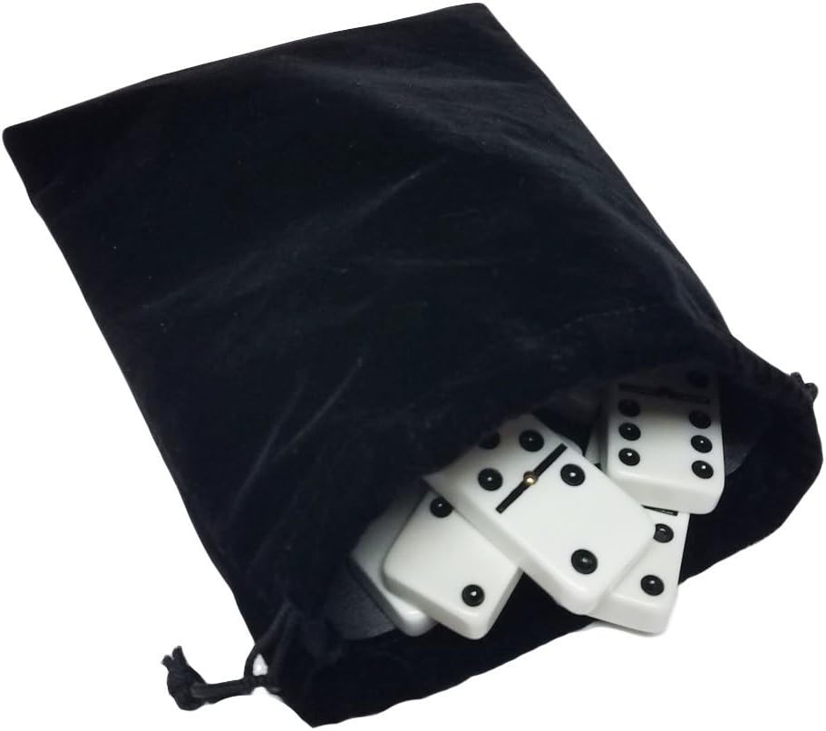 Marion Domino Double Six 6 White Tiles Jumbo Tournament Professional Size with Spinners in Black Elegant Velvet Bag