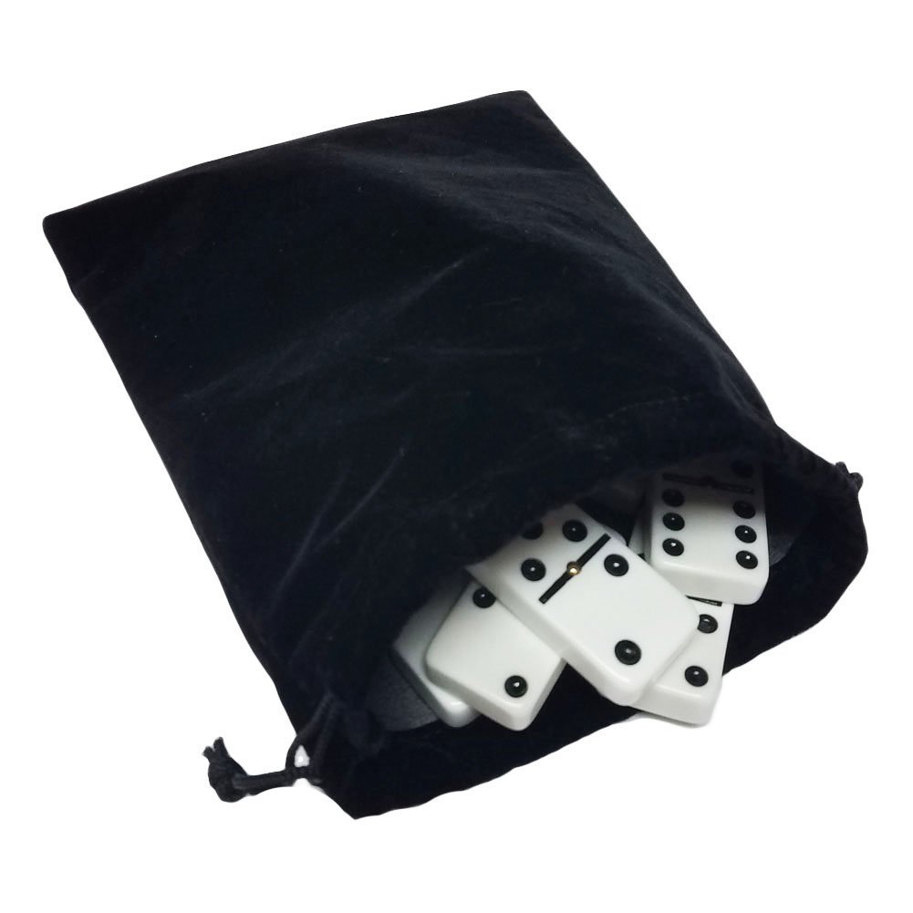 Marion & Co. Domino Double Six 6 White Tiles Jumbo Tournament Professional Size with Spinners in Black Elegant Velvet Bag