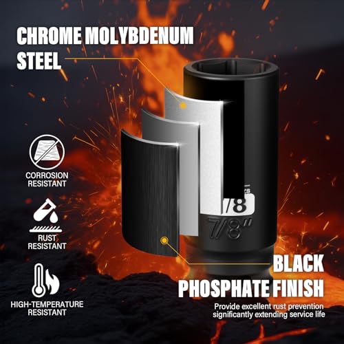 Image of 1 /2 Inch Drive 7 /8 Inch Deep SAE Impact Socket,CR-MO,6 Point Radius Corner Design,Square Chamfered Opening,Axle Nut Impact Grade Socket for Easy Removal