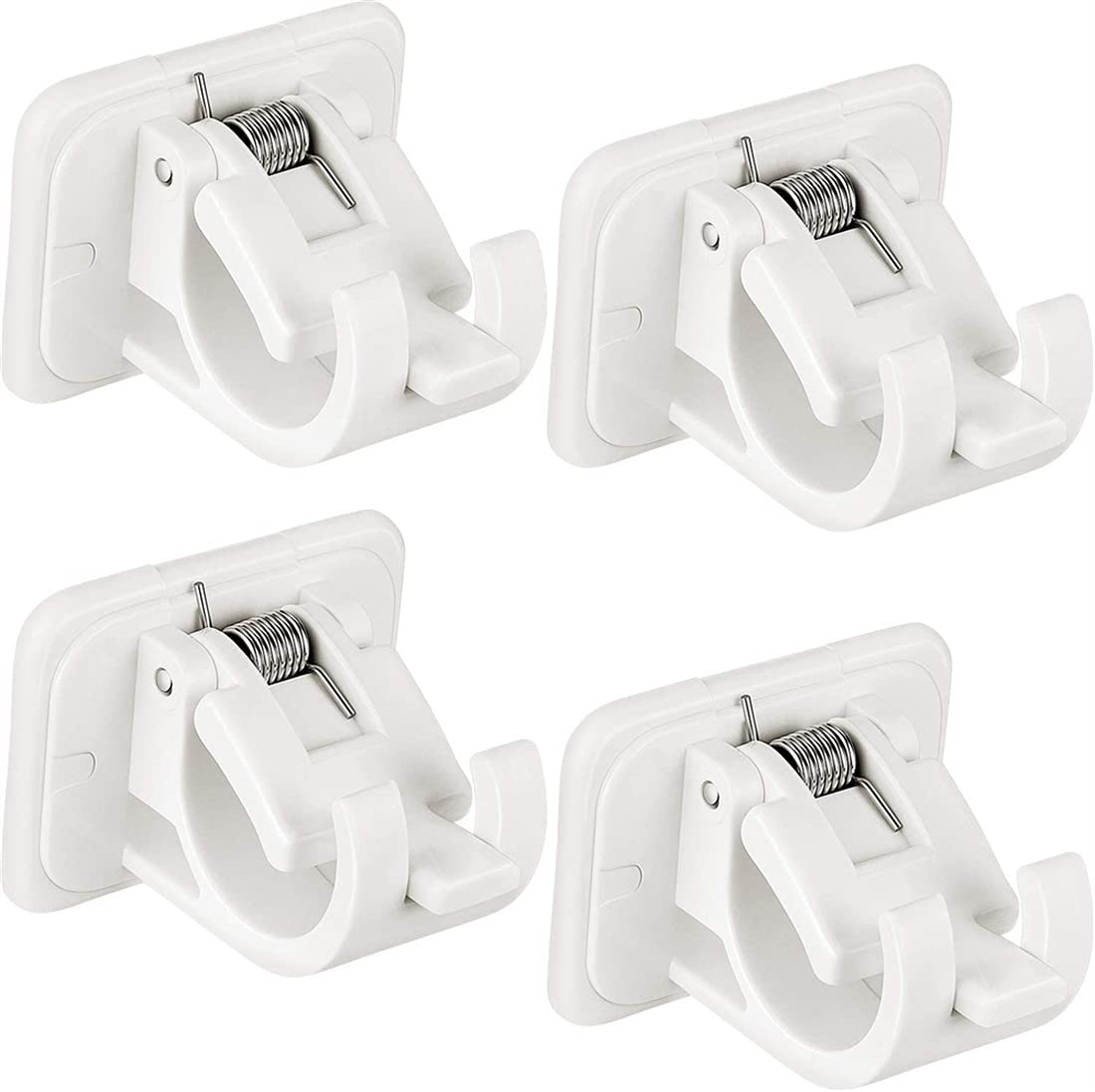 ELECDON Nail-Free Self-Adhesive Adjustable Curtain Rod Brackets - No Drill Round Clips for Effortless Hanging of Sheer Curtains & Party Decor (4 Pcs)