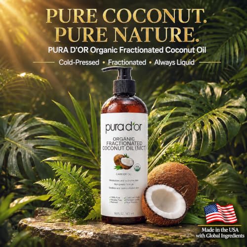 PURA D'OR USDA ORGANIC Fractionated Coconut Oil MCT Skin Hair Massage, 16oz - image 2