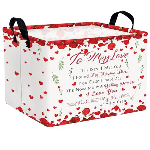 Image of Cute Large Valentine's Day Gift Basket Empty Heart Decor Storage Bin for Kid Baby Room Decor (Rose Petals Love)