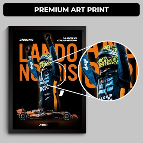 Image of Lando Norris Poster World Champion 2025 | Framed McLaren F1 Car A4 Sized (31 x 23 cm) | Lando Norris F1 Poster | McLaren Car Posters for Wall, Gift for Boys, Formula 1 Frames | Formula 1 Frame (F 167)