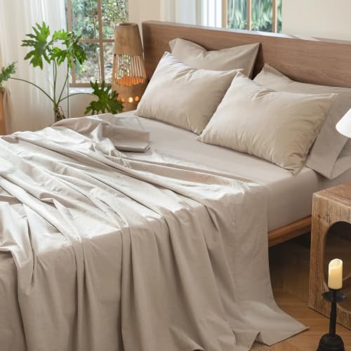 Image of MooMee Sheet Set 100% Washed Cotton Linen-Like Extra Deep Pocket King