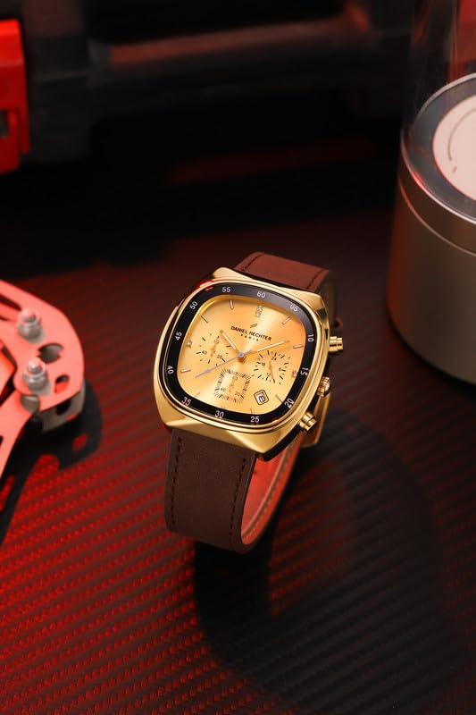 Image of Daniel Hechter Paris Bercy Collection Analog Quartz Watch for Men with Square Dial, Multifunction Sub-Dials, Date Display, Crystal Hour Markers and Leather Strap - DHM1001