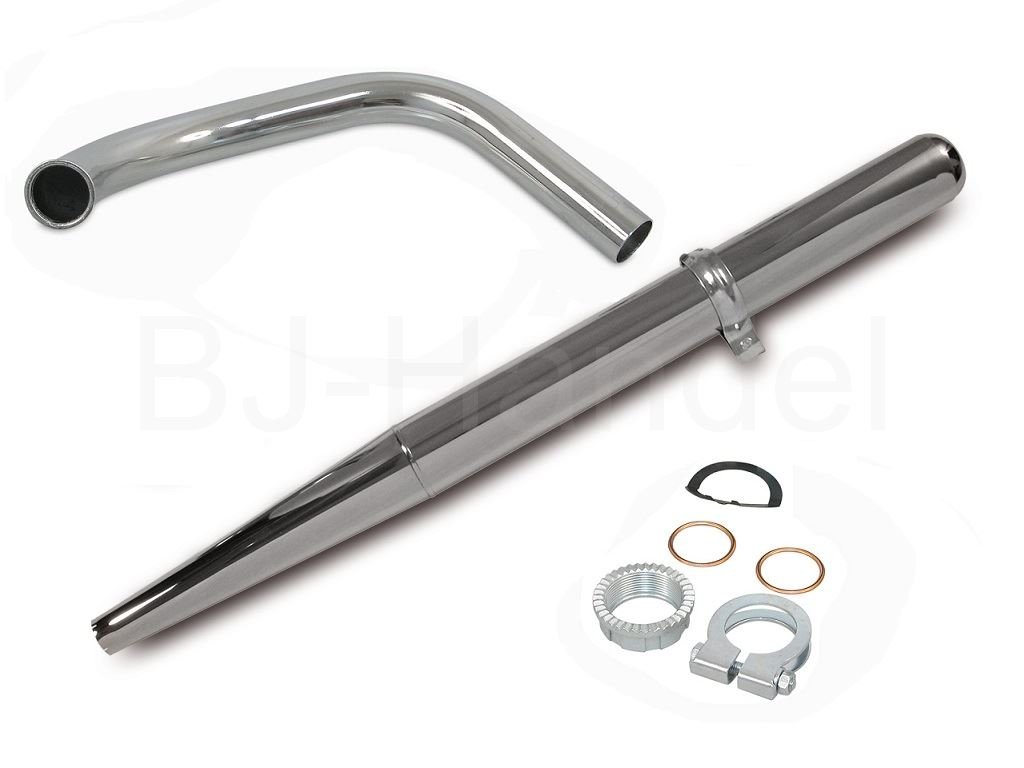 Auspuff SET Ø 28mm Chrom komplett, Krümmer, Befestigungsschelle, Dichtung für Simson S50, S51, S53, S70, S83