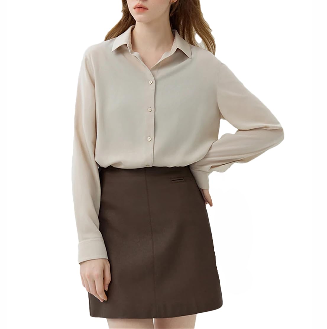 Camicia da donna a maniche lunghe a tinta unita semplice camicia da abbinare casual formale con bottoni