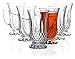 Red Co. 6-Pack Classic Clear Cut Glass 4.5 Oz Footed Turkish Tea Cups with Handles, Etched Design