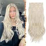BARSDAR パール プラチナ ブロンド レイヤード ヘア エクステンション - 20 インチ ソフト ウェーブ クリップ イン ヘア エクステンション 女性用 - 5 ピース ボリューム レース ウェフト パール プラチナ ブロンド クリップ ヘアピース