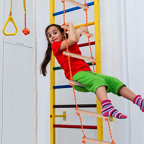 X XBEN 8.5Ft Wooden Rope Ladder for Kids, Climbing Ladders for Backyard Playset, Ninja Obstacle Course Hanging Ladder, Outdoor Playground Swingset Accessories