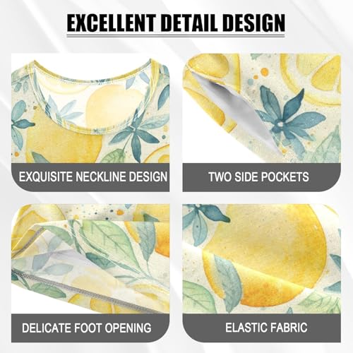 ALAZA Vintage Lemon Flowers Pajama Set Short Sleeve Sleepwear Soft Lounge Nightwear4