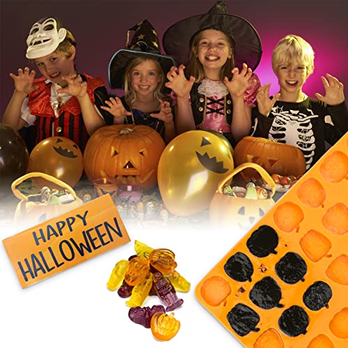 Halloween Candy Mold, Silicone Molds With 60 Mini Pumpkin Cavity, Trick Or Treat Molds For Halloween, Food Grade Halloween Mold For Making Chocolate/Biscuit/Gummy/Cookie/Jelly With Baking Scraper #TOP6