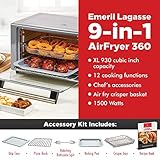 Emeril Lagasse Everyday 360 Stainless Steel Air Fryer, 360° Quick Cook Technology, XL capacity, 9-in-1, 12 Pre-Set Cooking Functions including Bake, Rotisserie, Broil, Pizza, Slow Cook, Toaster
