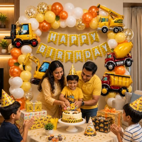 Image of 56 Pcs JCB Construction Theme Birthday Decoration Balloon Kit