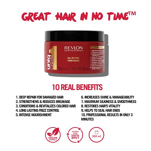 Revlon Professional – UniqOne Mask, Mascarilla Capilar Todo en 1, 10 Beneficios, Hidratación, Cuidado Intenso y Suavidad, para Todo Tipo de Pelo, Especialmente Secos y Encrespados - 300 ml