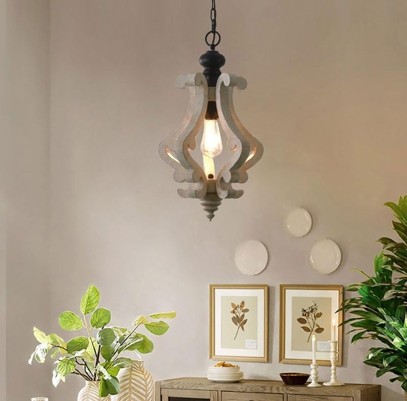 Lustre suspension style rural rétro boisé pour salon et couloir vintage