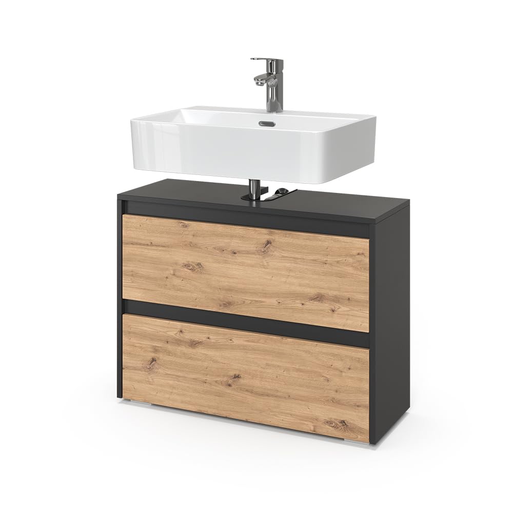 Vicco Mueble bajo Lavabo Majest, Artesano, 80.1 x 62 cm | con 2 cajones, para montaje debajo del lavabo para almacenamiento en el baño