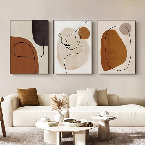 BeiYiHo 3 Affiche Femme Abstrait Grand Poster Art Geometrique 50x70 Tableau Minimaliste Blanc et...