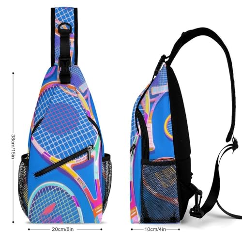Men Women Sling Shoulder Backpack Foldable Unbalance Shoulder Chest Crossbody Bag - Sports Tennis Rackets Balls Art Anti-Theft Multipurpose Rucksack Bookbag Backpack2