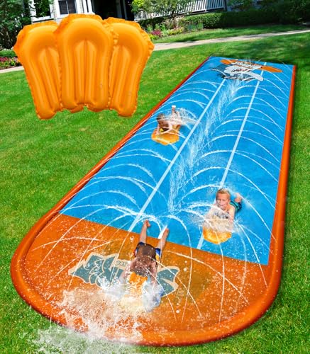 Spring Water Slip and Water Slide for Kids Backyard, 17ft*3 Racing Lanes Slip Water Slides with...