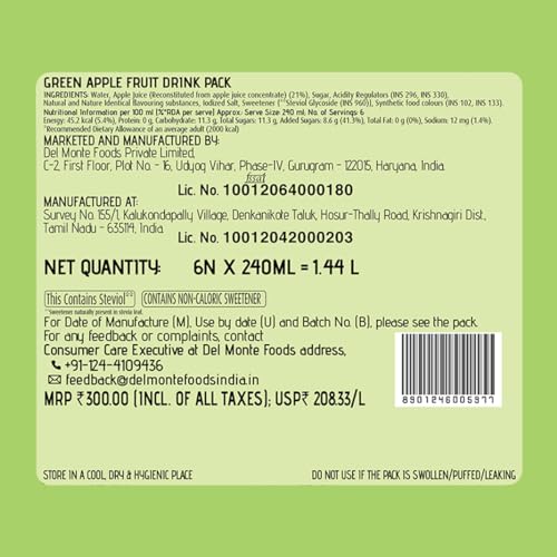 Image of Del Monte Green Apple Fruit Drink Gift Pack, Pack of 12, 240ml
