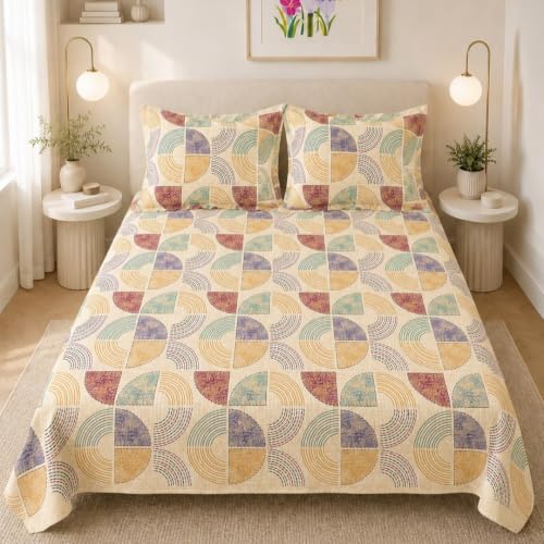 Image of LANE LINEN Symphony 100% Cotton 144TC King Bedsheet Set, 3 Piece, Printed