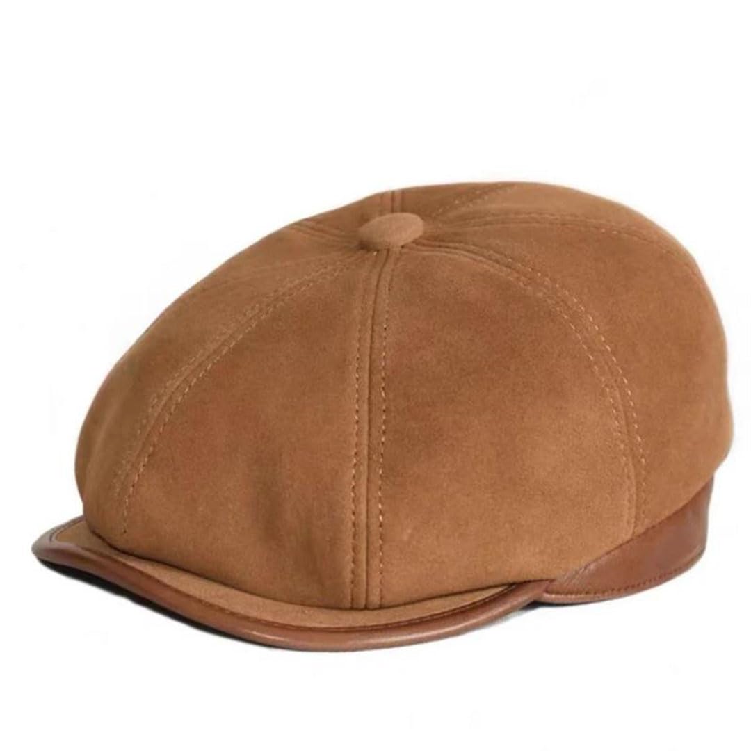 Boina de piel de ante para hombre, 100% ante de oveja, gorras octogonales