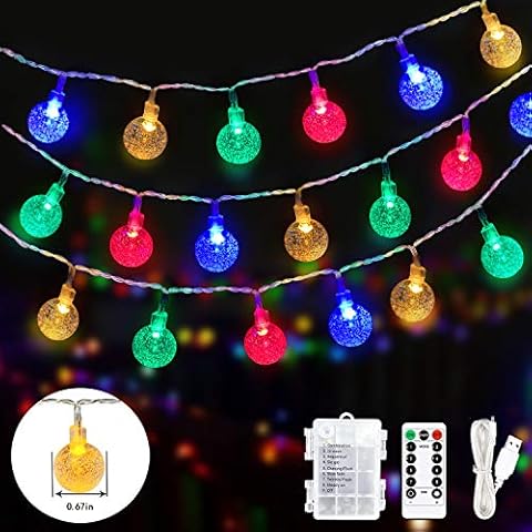 Fairy Lights Battery Powered,59Ft 100LED Globe String Lights with Remote, USB Fairy Lights for Bedroom, Indoor Outdoor Christmas Lights for Balcony Patio, Gazebo, Party and Wedding Decor(multi-color ) Cover