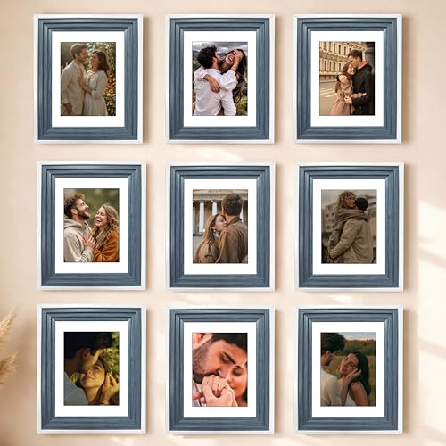Image of Art Street Luxury Photo Frame for living room, Modern Step Design Photo Frames for Photograph, Art Work, Kids Room Set of 9 (6x8 Inch, Blue)