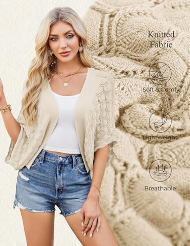 Image of GRACE KARIN Summer Cropped Cardigan for Women 2026 Batwing Sleeve Crochet Bolero Shrug Sweaters Lightweight Beach Boho Kimono