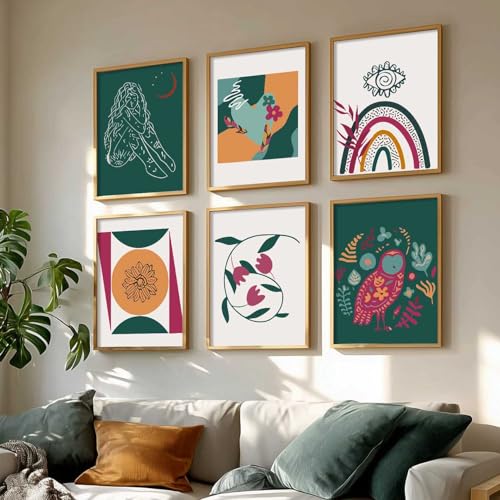 Image of kotart Boho Theme wall art for home decor, living room, bed room | Poster with frames wall hanging paintings | Boho digital wall art - (Pack of 6 Multicolor) (19X25 inch, H)
