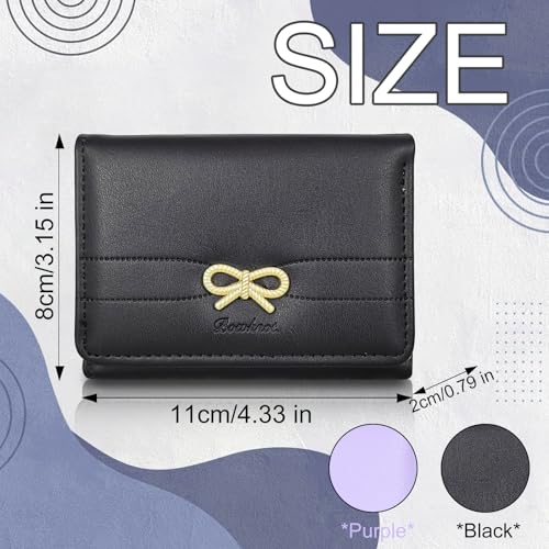 Women Wallet with Heart-Shaped ID Window and 7 Card Slots, Cute Wallet with Bow Simple Stylish Ladies Wallets (Purple)2