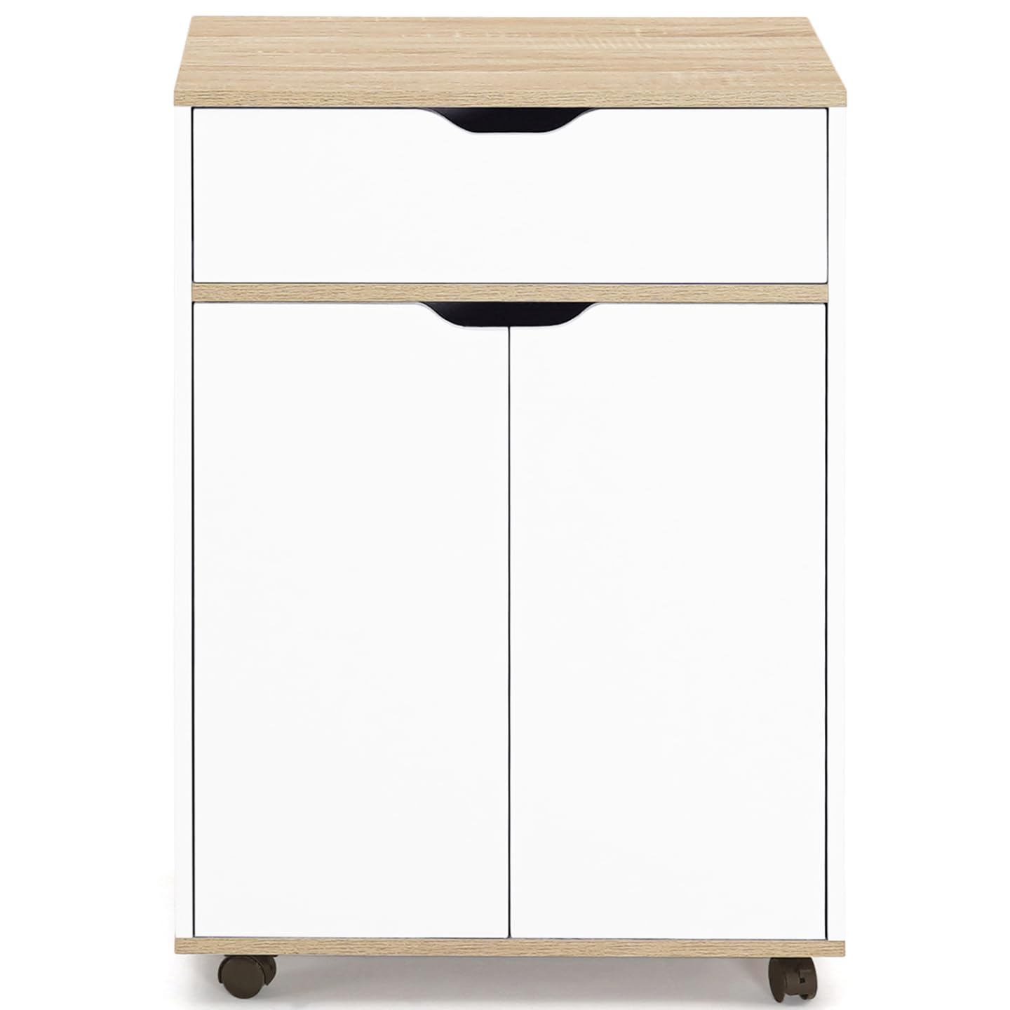IDMarket - Desserte de cuisine COSY placard avec tiroir bois blanc et plateaux façon hêtre L.60 CM