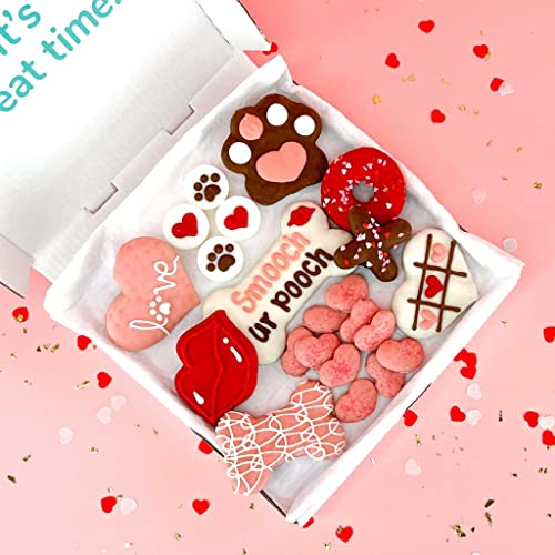 Wufers Seasonal Dog Cookie Box | Handmade Hand-Decorated Dog Treats | Dog Gift Box Made with Locally Sourced Natural Ingredients (Smooch Your Pooch)