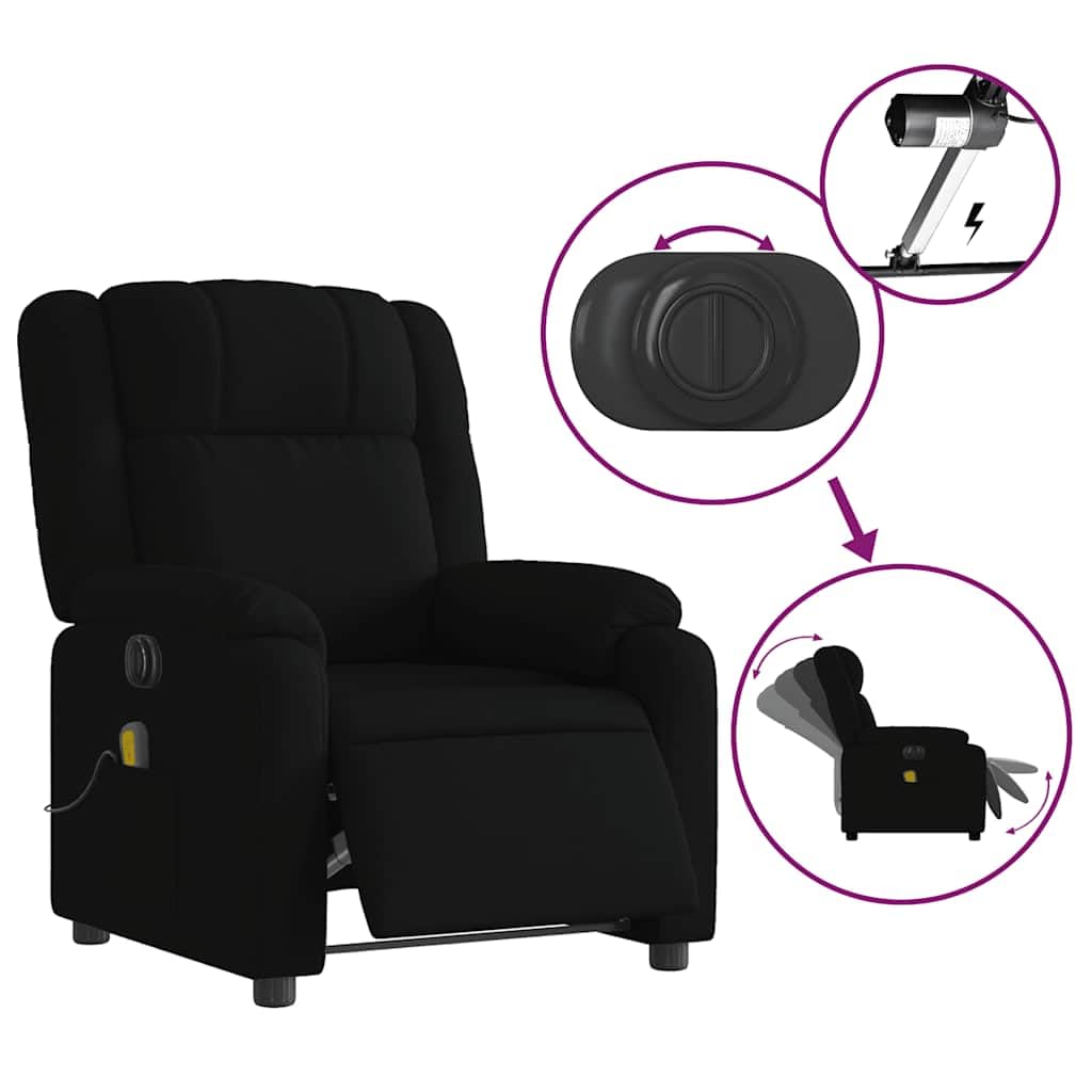 Elektrischer Massagesessel Schwarz Stoff Relaxsessel mit Liegefunktion 135 Grad, Vibrationsmassage, Seitentasche, Stabiler Rahmen für Wohnzimmer und Büro, komfortabel und langlebig